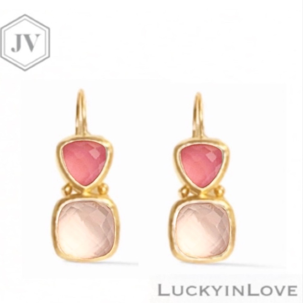 JULIE VOS® Aquitaine Wire Rare 2-tone IRIDESCENT CORAL & Peach Ice Drop Earrings - Picture 6 of 6